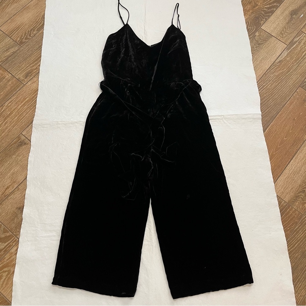 L’AGENCE Black Velvet Spaghetti Strap Jumpsuit Cropped